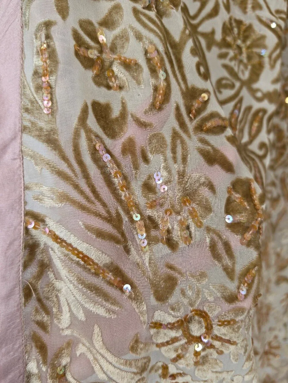Silk Satin Trim Velvet Burnout Sheer Chiffon Gold  Floral Sequin Scarf